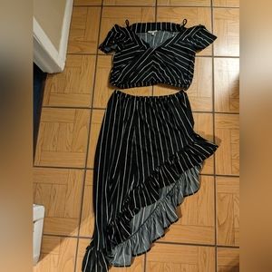 Express one eleven crop top and high low matching skirt set